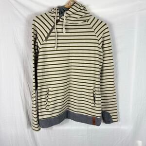 Ampersand Hoodie Women's Medium Gray Green Striped Double Hooded Long Sleeve
